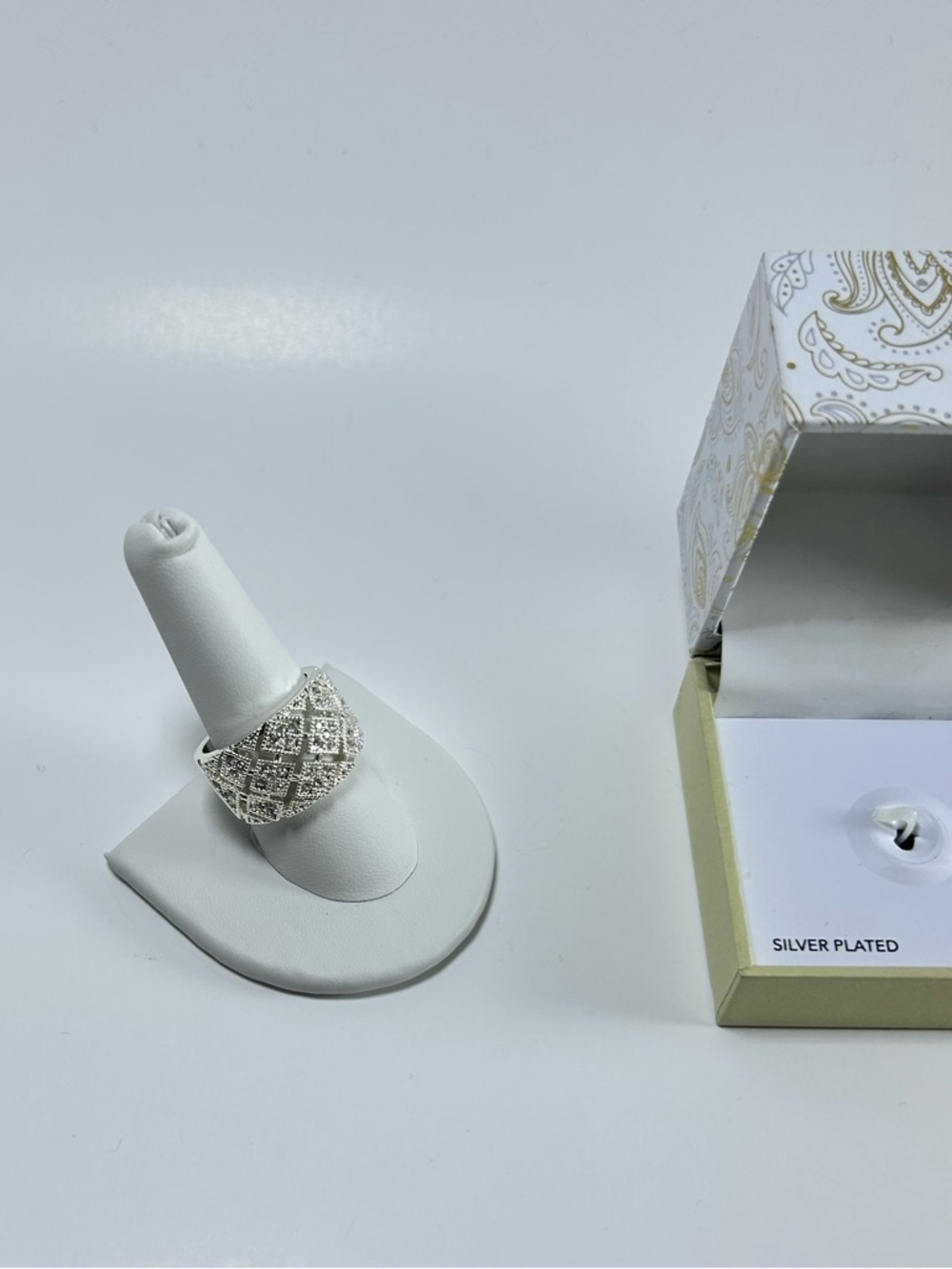 Charter Club Silver Wide Band Ring with Geometric Crystal Accents Silver Size 10 - Picture 8 of 9